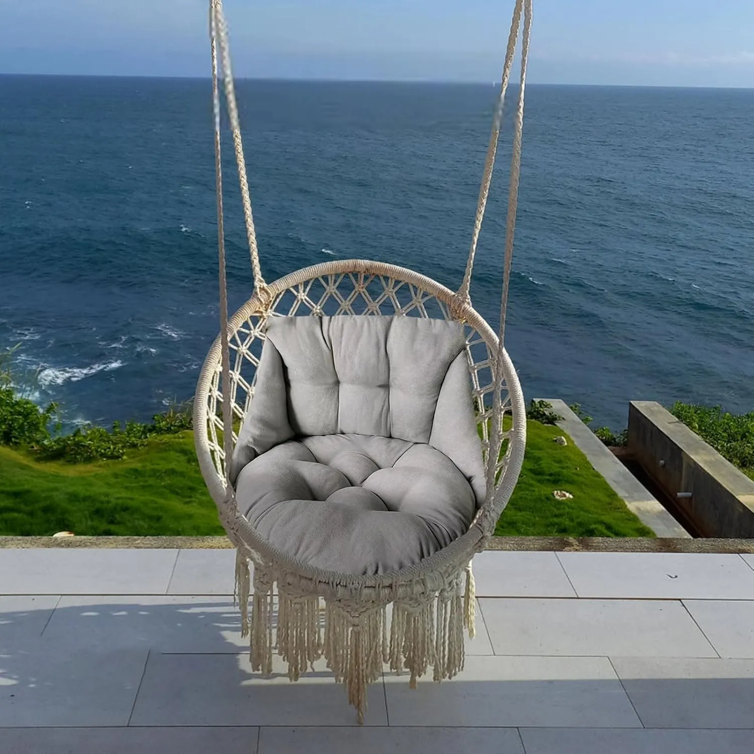 Garcan Hammock Chair Swing - Waterproof, Sun-Resistant Thick Wicker Cushions, Grey