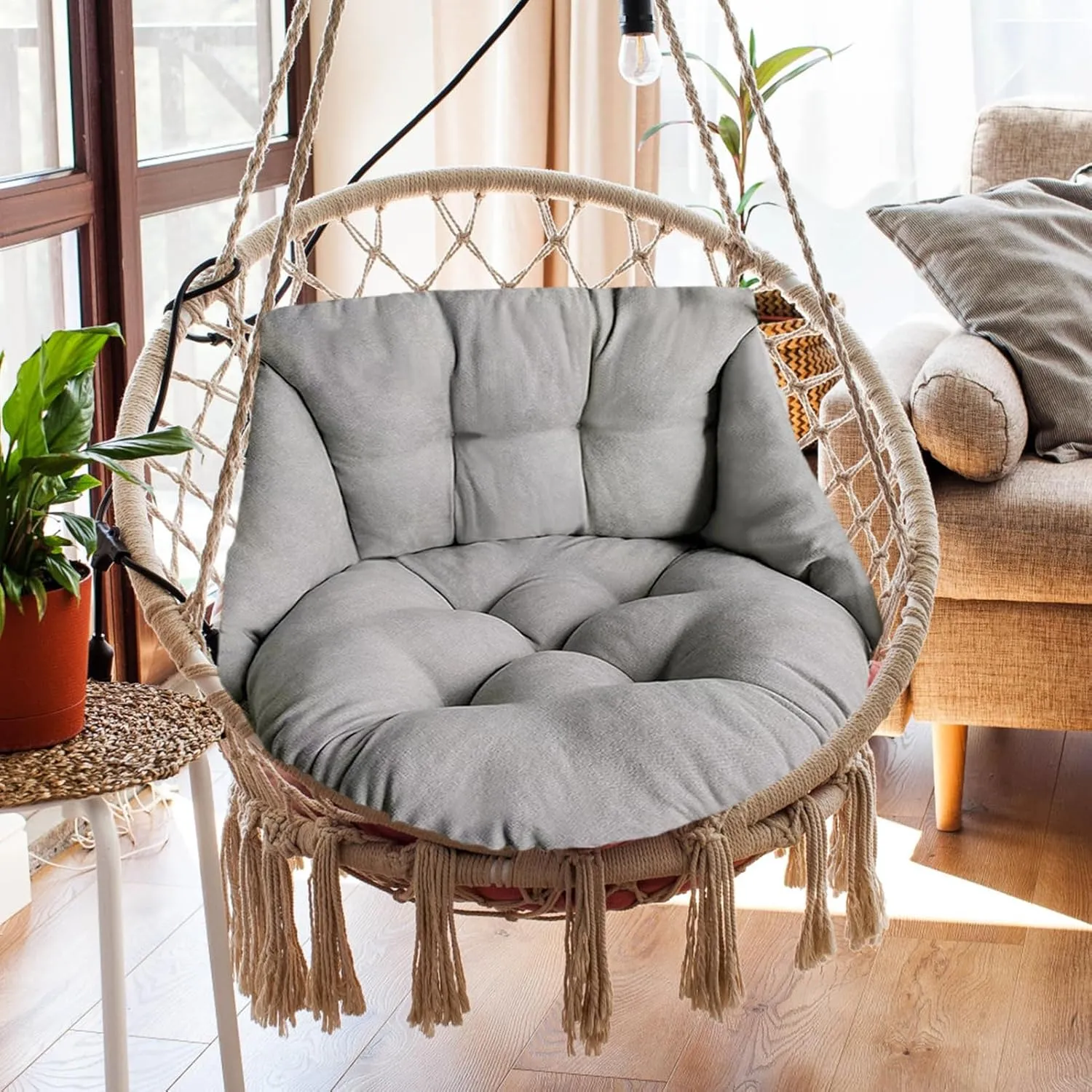 Garcan Hammock Chair Swing - Waterproof, Sun-Resistant Thick Wicker Cushions, Grey