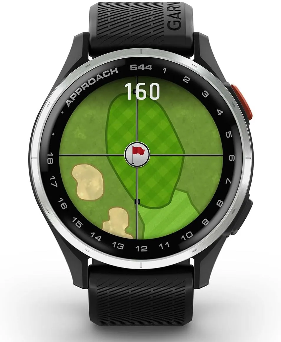Garmin Approach S44 (Silver/Black) Golf GPS Smartwatch Bundle - 1.2" AMOLED Display, On-Course Features & 15H Battery Life with PlayBetter Screen Protectors & 5000mAh Portable Charger