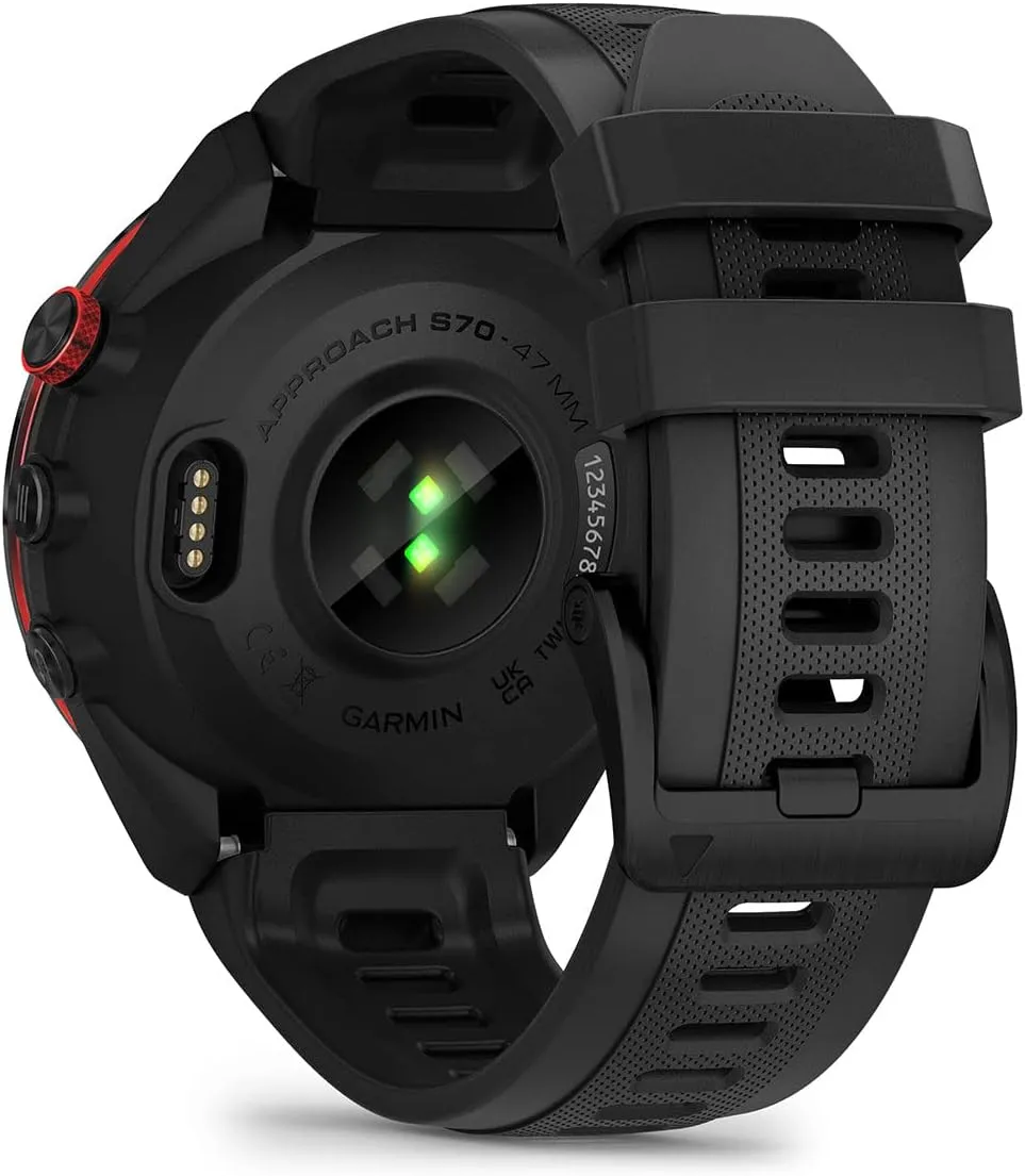 Garmin Approach S70 (Black, 47mm) Golf GPS Watch | Premium Smartwatch with AMOLED Display, Virtual Caddie & Playslike Distance | Bundle with PlayBetter Screen Protectors & Portable Charger
