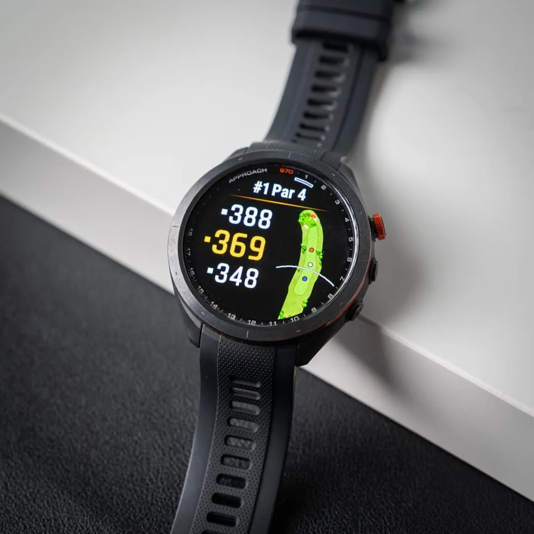 Garmin Approach S70 (Black, 47mm) Golf GPS Watch | Premium Smartwatch with AMOLED Display, Virtual Caddie & Playslike Distance | Bundle with PlayBetter Screen Protectors & Portable Charger
