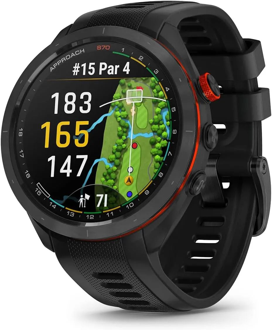Garmin Approach S70 (Black, 47mm) Golf GPS Watch | Premium Smartwatch with AMOLED Display, Virtual Caddie & Playslike Distance | Bundle with PlayBetter Screen Protectors & Portable Charger