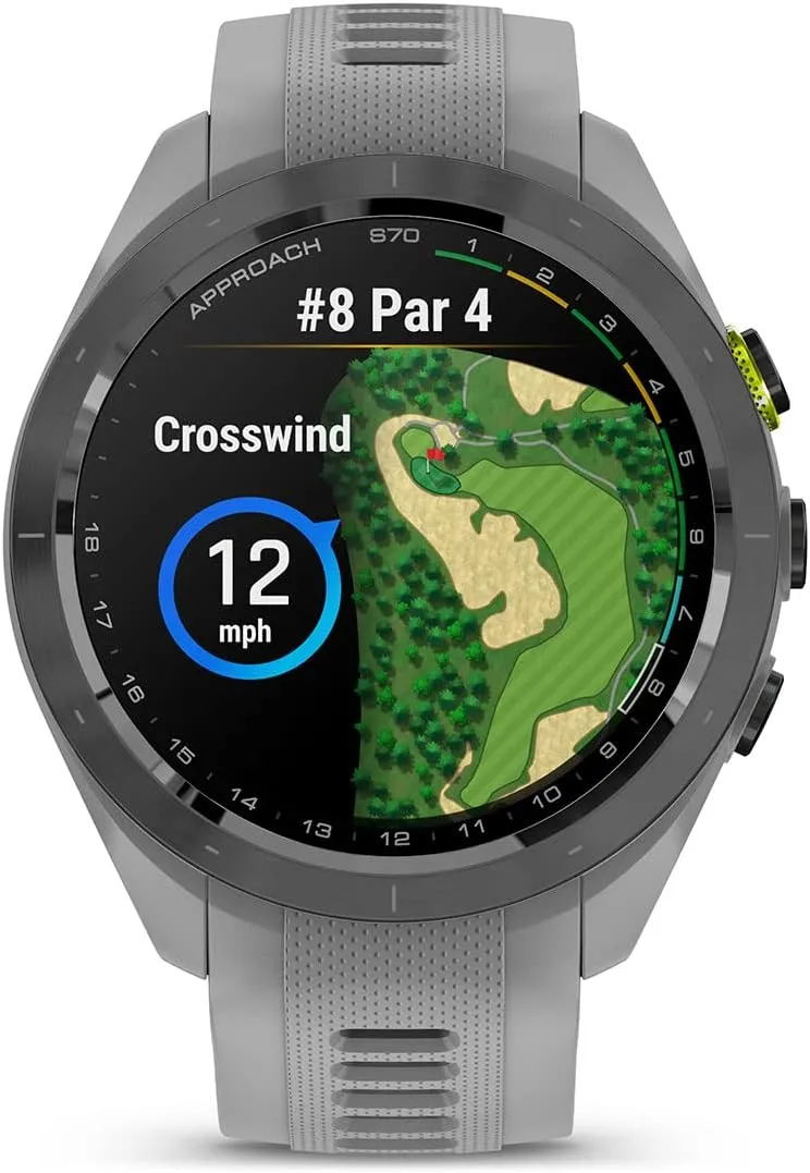 Garmin Approach S70 (Gray, 42mm) Golf GPS Watch Bundle - AMOLED Display, Virtual Caddie & PlaysLike Distance - Includes PlayBetter 5000mAH Portable Charger & Screen Protectors