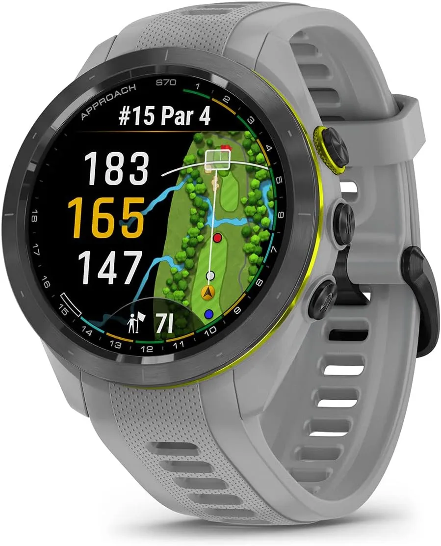 Garmin Approach S70 (Gray, 42mm) Golf GPS Watch Bundle - AMOLED Display, Virtual Caddie & PlaysLike Distance - Includes PlayBetter 5000mAH Portable Charger & Screen Protectors