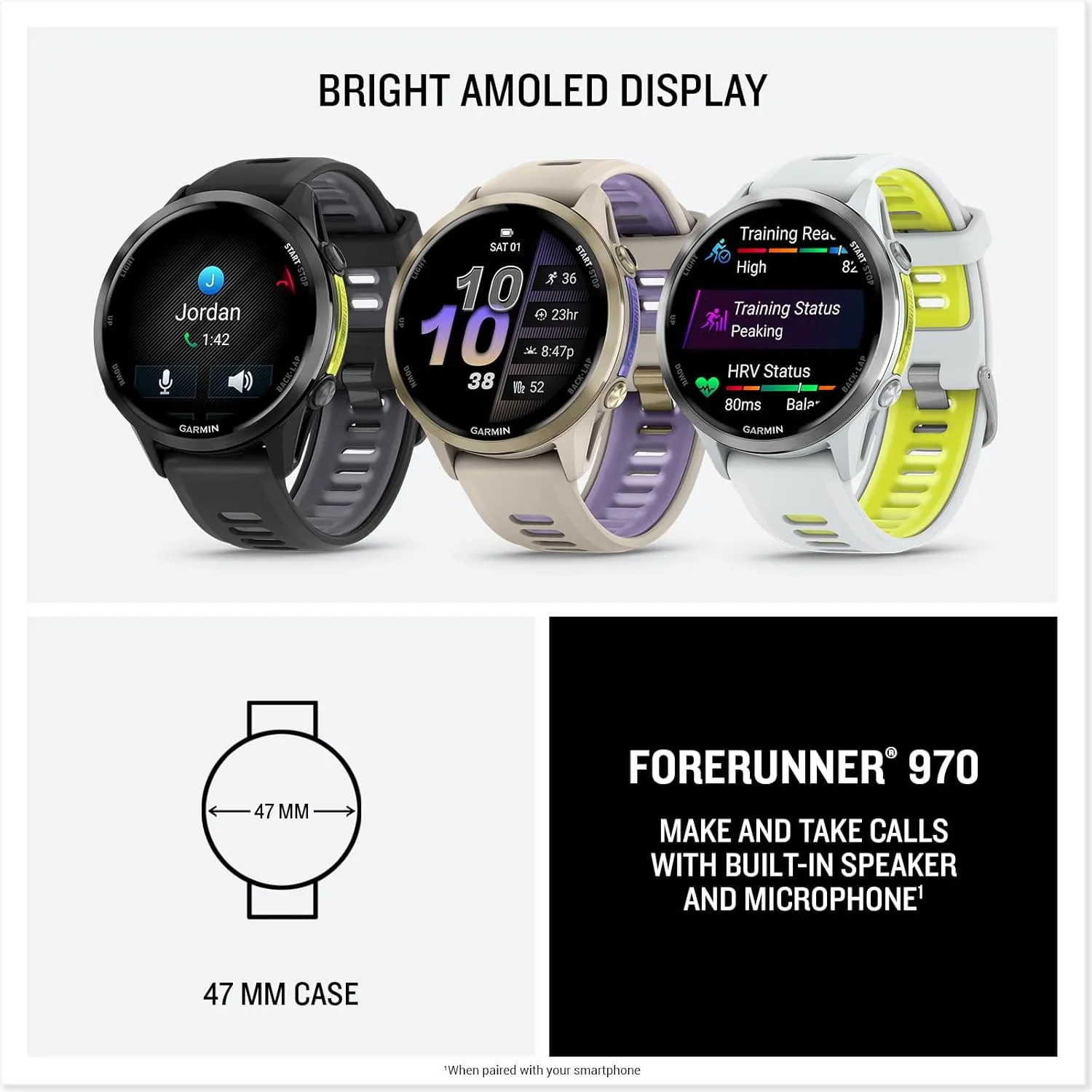 Garmin Forerunner 970 (Soft Gold French Gray/Translucent Indigo) Premium GPS Running & Triathlon Smartwatch Bundle - AMOLED, LED Flashlight with PlayBetter Portable Charger & HD Screen Protectors