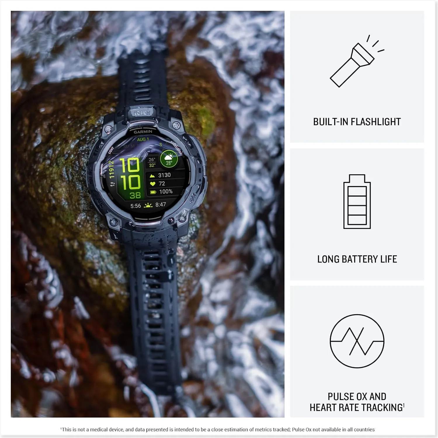 Garmin Instinct 3 Advanced GPS Adventure Watch, Neo Tropic | 45mm AMOLED Display | Wrist Based Heart Rate Monitor, Up to 16 Days of Battery Life with Signature Stand Power Bundle