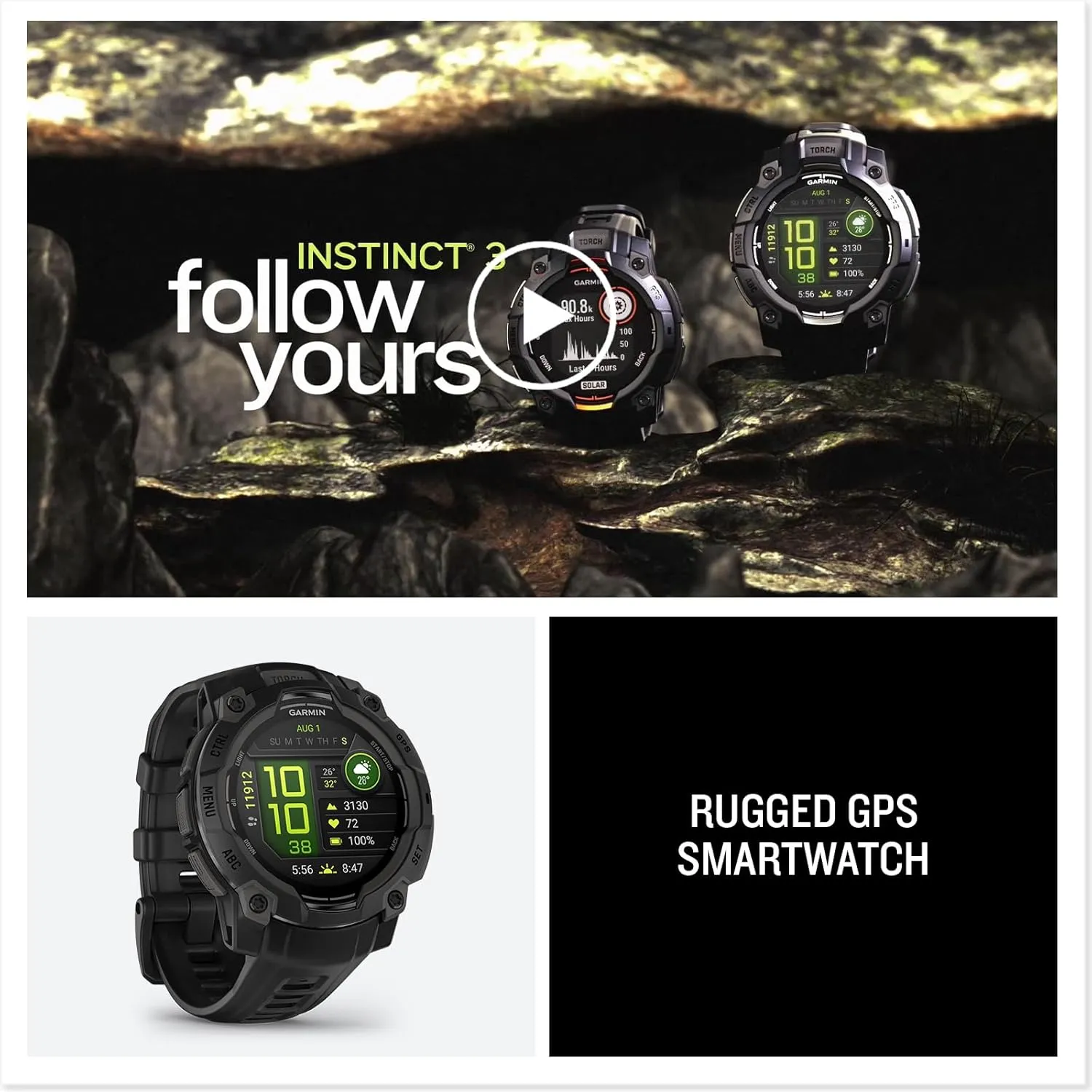 Garmin Instinct 3 Advanced GPS Adventure Watch, Neo Tropic | 45mm AMOLED Display | Wrist Based Heart Rate Monitor, Up to 16 Days of Battery Life with Signature Stand Power Bundle