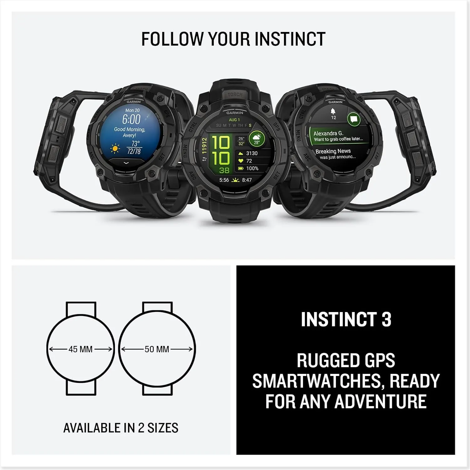 Garmin Instinct 3 Advanced GPS Adventure Watch, Neo Tropic | 45mm AMOLED Display | Wrist Based Heart Rate Monitor, Up to 16 Days of Battery Life with Signature Stand Power Bundle