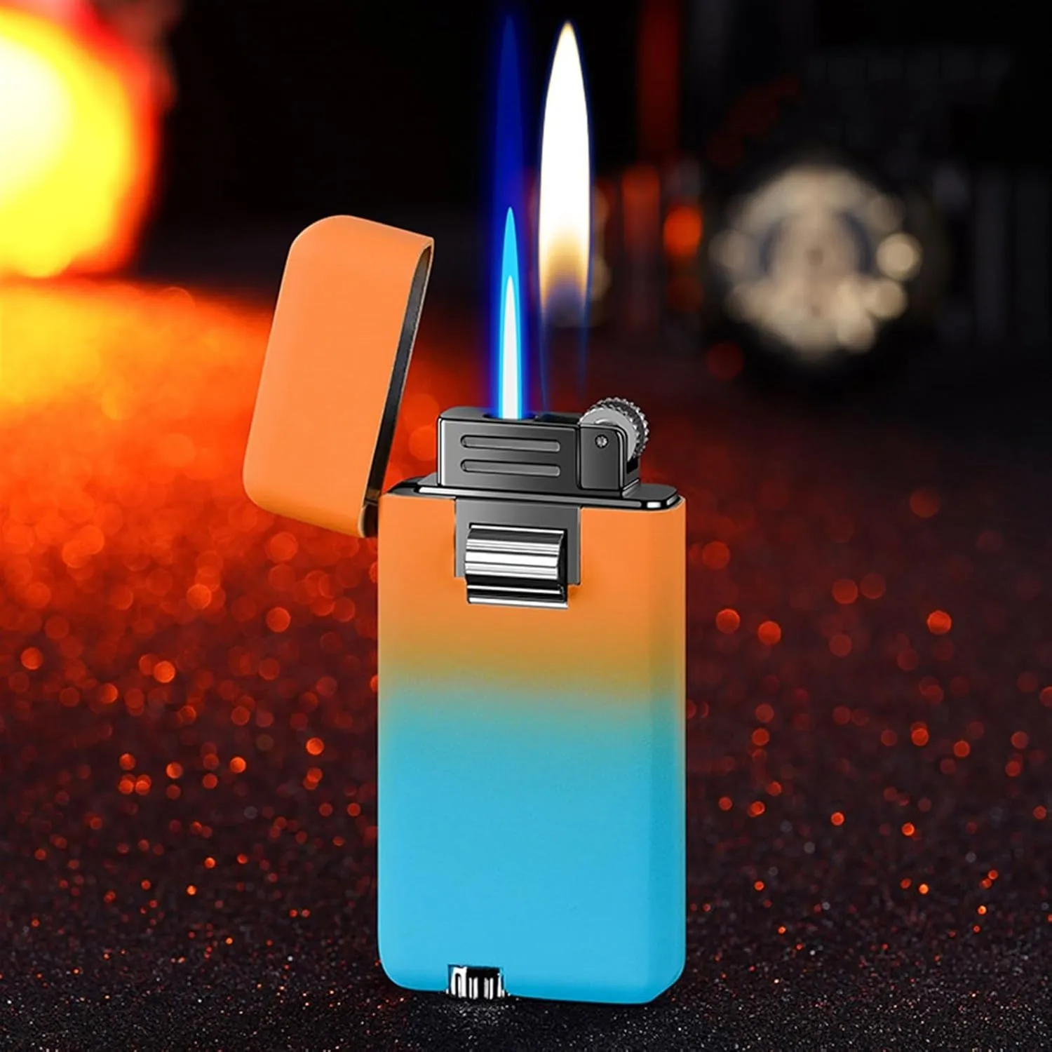 GAVIK Dual Flame Lighter, Butane Lighter, Windproof Lighter, switchable Soft Flame/Jet Flame Lighter, Adjustable Flame Suitable for Outdoor, Indoor, Collection, Men's Gifts (Color : B)