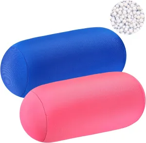 Geelin 2 Pcs Microbead Roll Pillow 11.8 x 6.3 Inch Soft Pillow Bolster Cylindrical Pillow Microbead Pillows for Sleeping Home Travel Neck Head Back Support Rest (Pink, Blue)