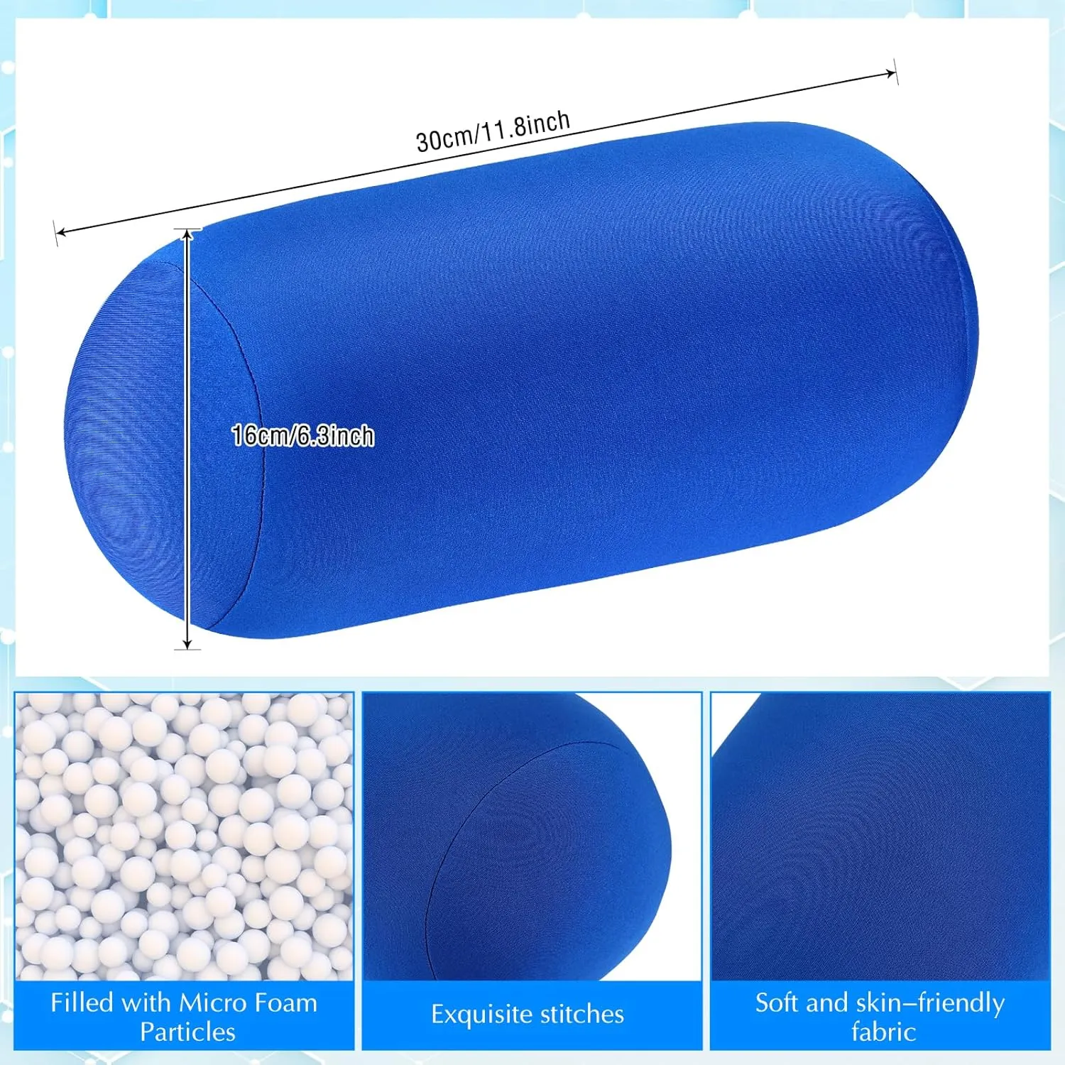 Geelin 2 Pcs Microbead Roll Pillow 11.8 x 6.3 Inch Soft Pillow Bolster Cylindrical Pillow Microbead Pillows for Sleeping Home Travel Neck Head Back Support Rest (Pink, Blue)