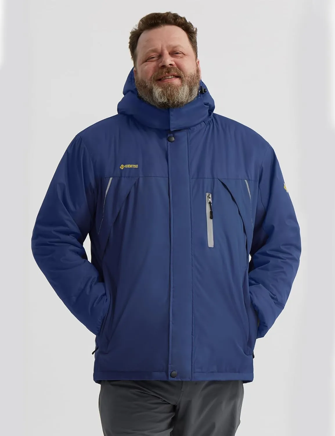 GEMYSE Men's Windproof Ski Jacket Warm Raincoats Snowboarding Hooded Parka With Multi-Pockets
