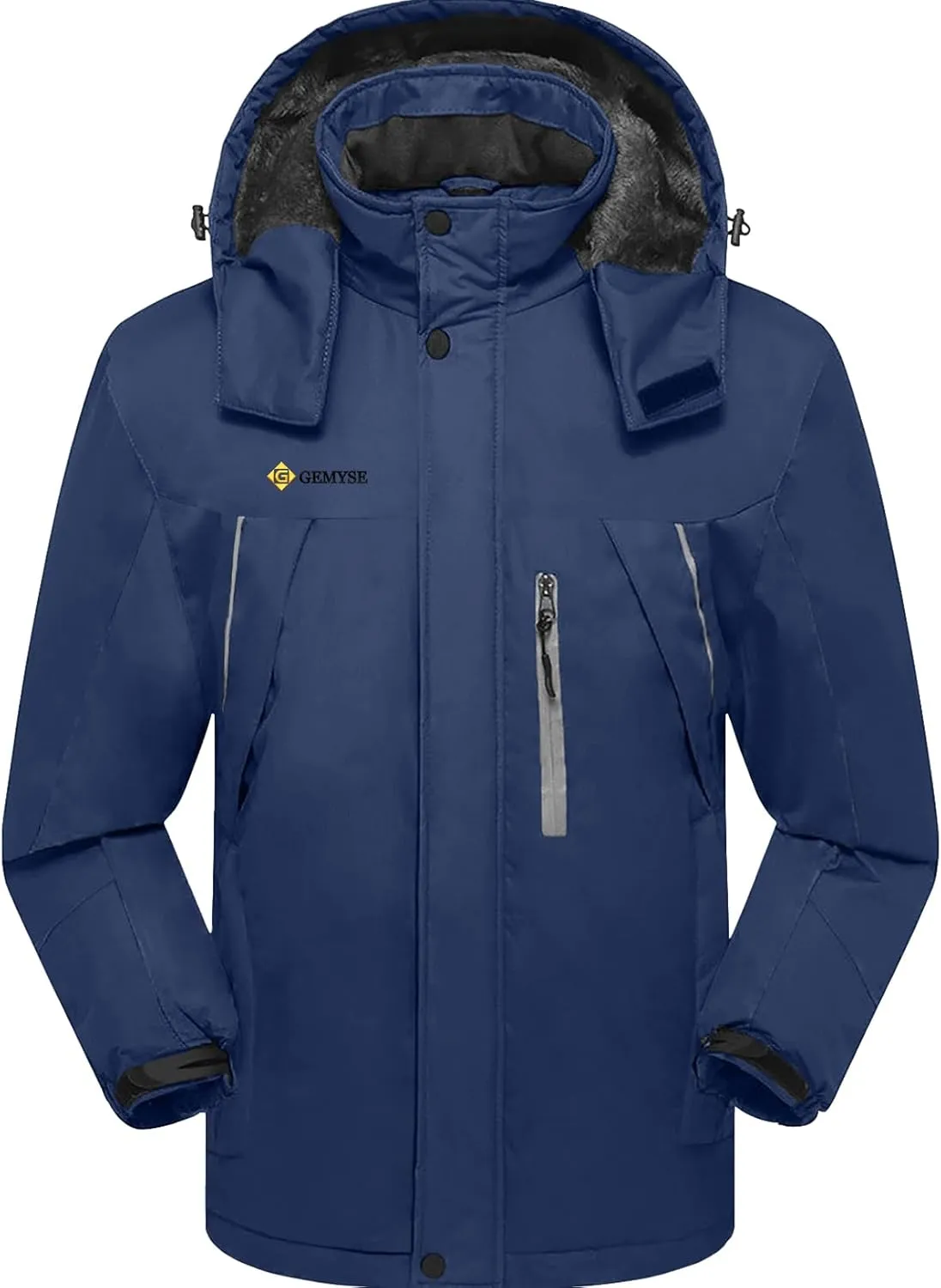 GEMYSE Men's Windproof Ski Jacket Warm Raincoats Snowboarding Hooded Parka With Multi-Pockets