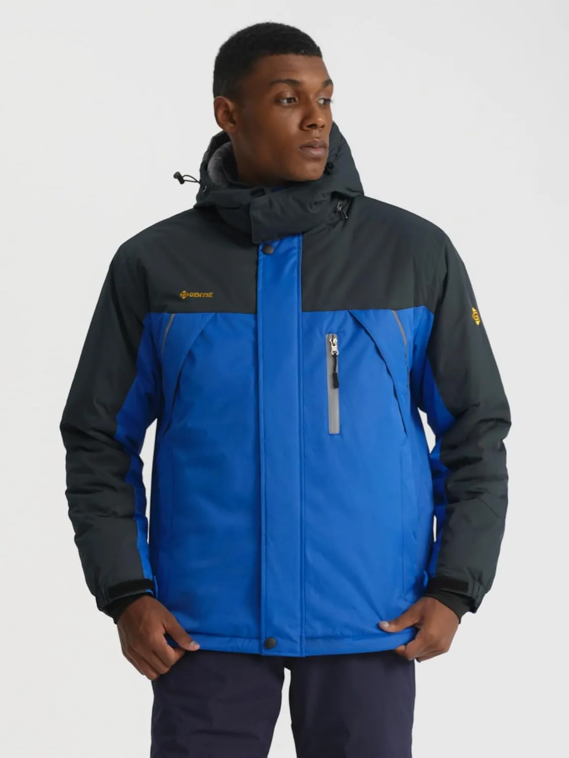 GEMYSE Men's Windproof Ski Jacket Warm Raincoats Snowboarding Hooded Parka With Multi-Pockets