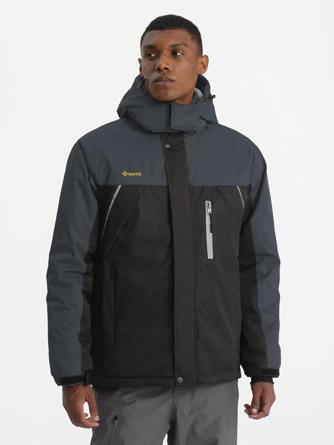 GEMYSE Men's Windproof Ski Jacket Warm Raincoats Snowboarding Hooded Parka With Multi-Pockets