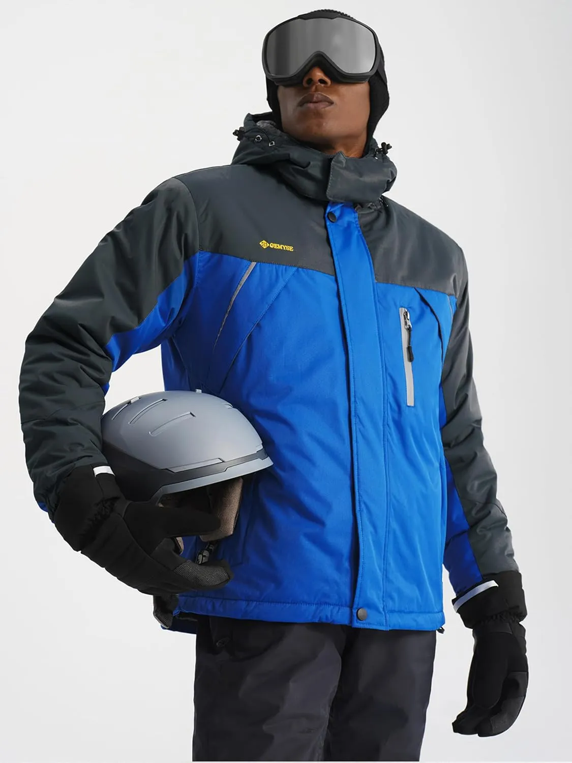GEMYSE Men's Windproof Ski Jacket Warm Raincoats Snowboarding Hooded Parka With Multi-Pockets