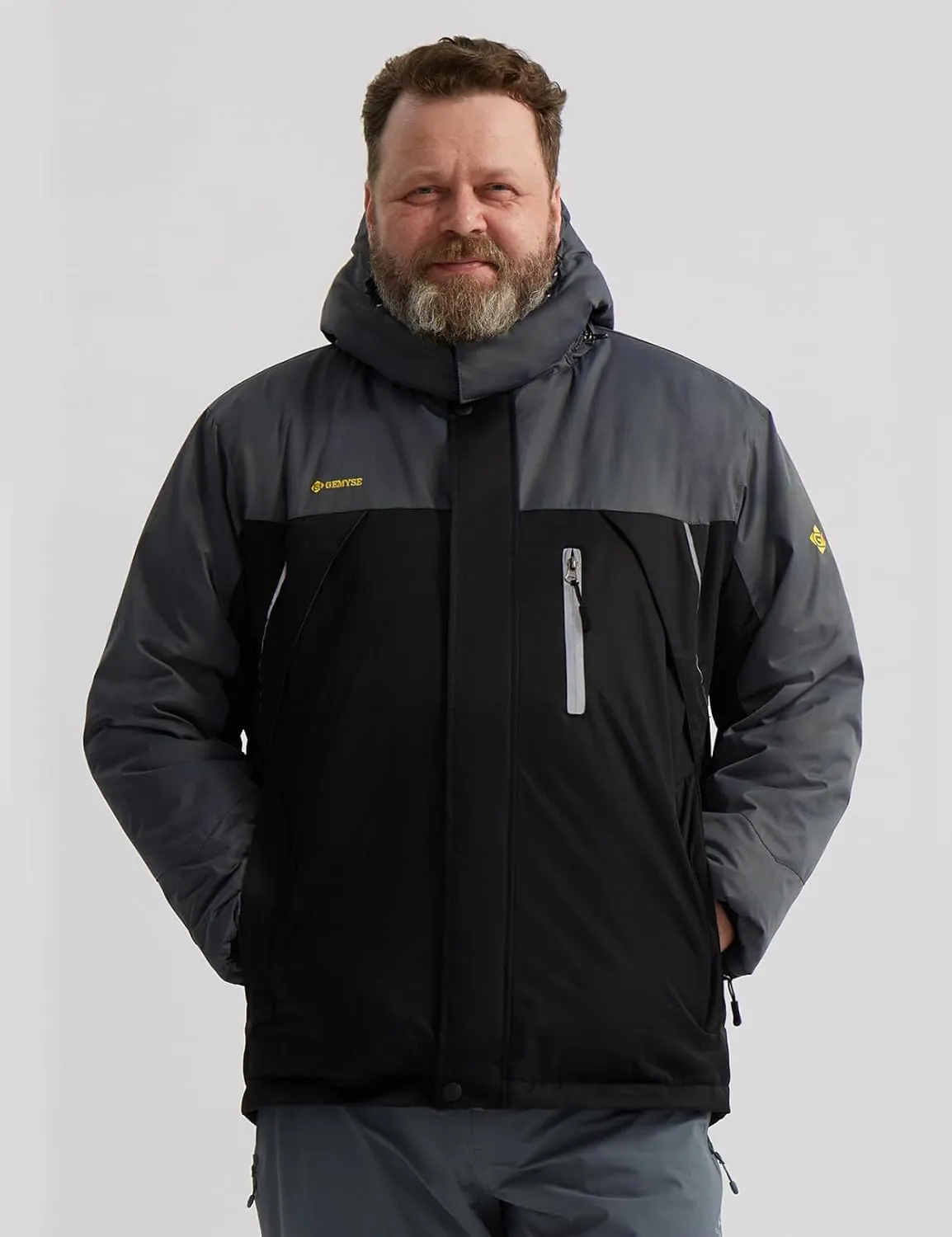GEMYSE Men's Windproof Ski Jacket Warm Raincoats Snowboarding Hooded Parka With Multi-Pockets