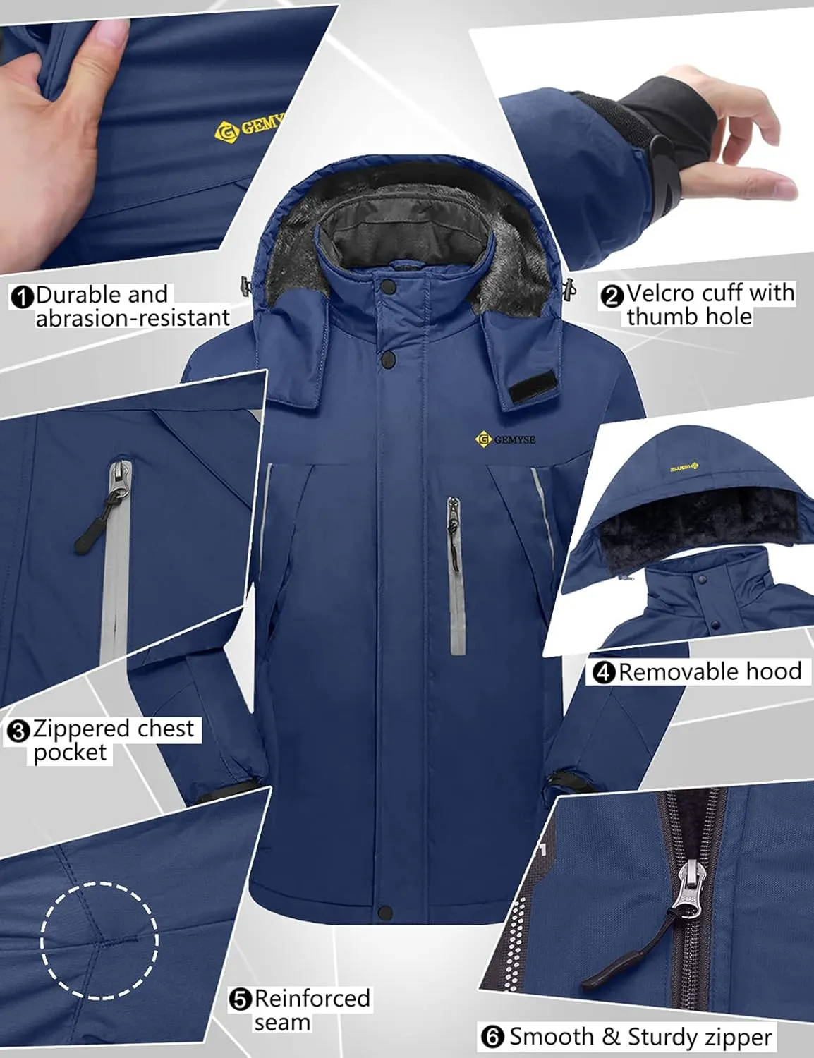 GEMYSE Men's Windproof Ski Jacket Warm Raincoats Snowboarding Hooded Parka With Multi-Pockets