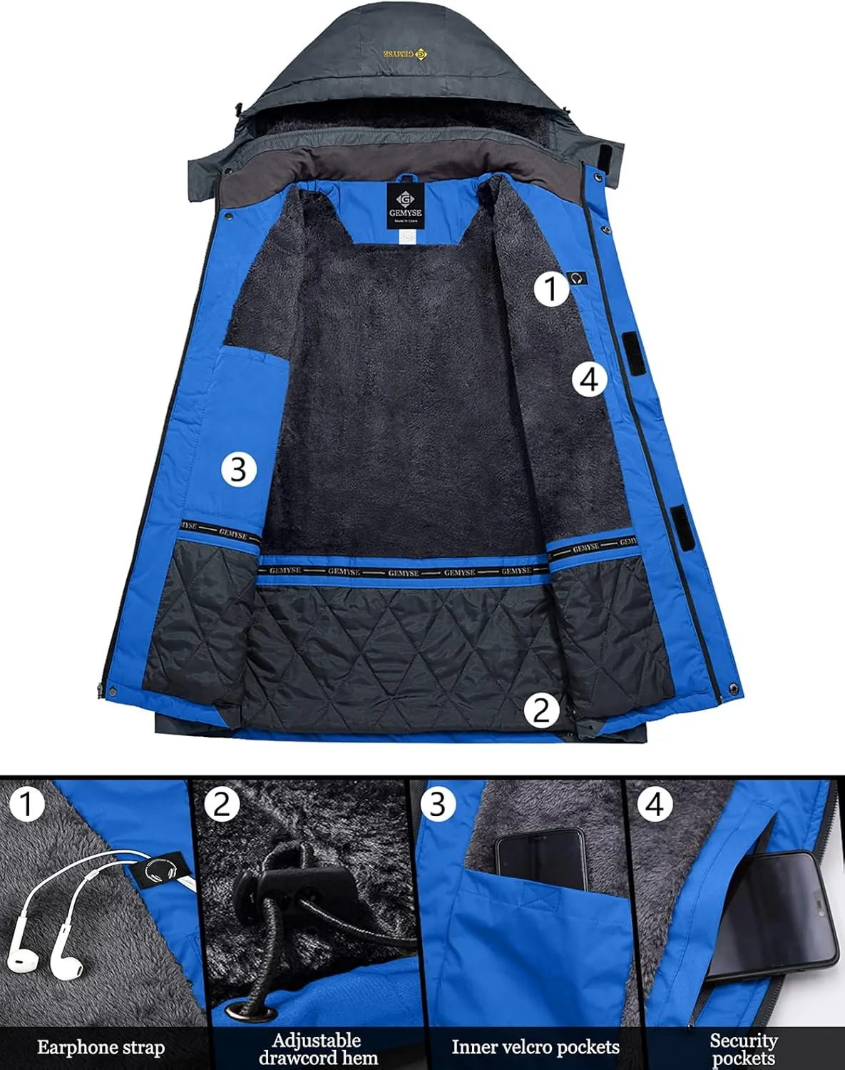 GEMYSE Men's Windproof Ski Jacket Warm Raincoats Snowboarding Hooded Parka With Multi-Pockets