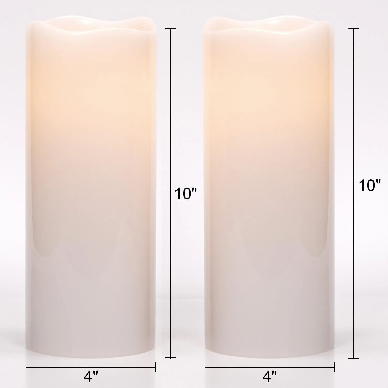 GenSwin 10” x 4” Waterproof Outdoor Flameless Candles Battery Operated with Remote Timer, Large Flickering LED Pillar Candles for Indoor Outdoor Lanterns, Won’t melt, Long-Lasting(White, Set of 2)