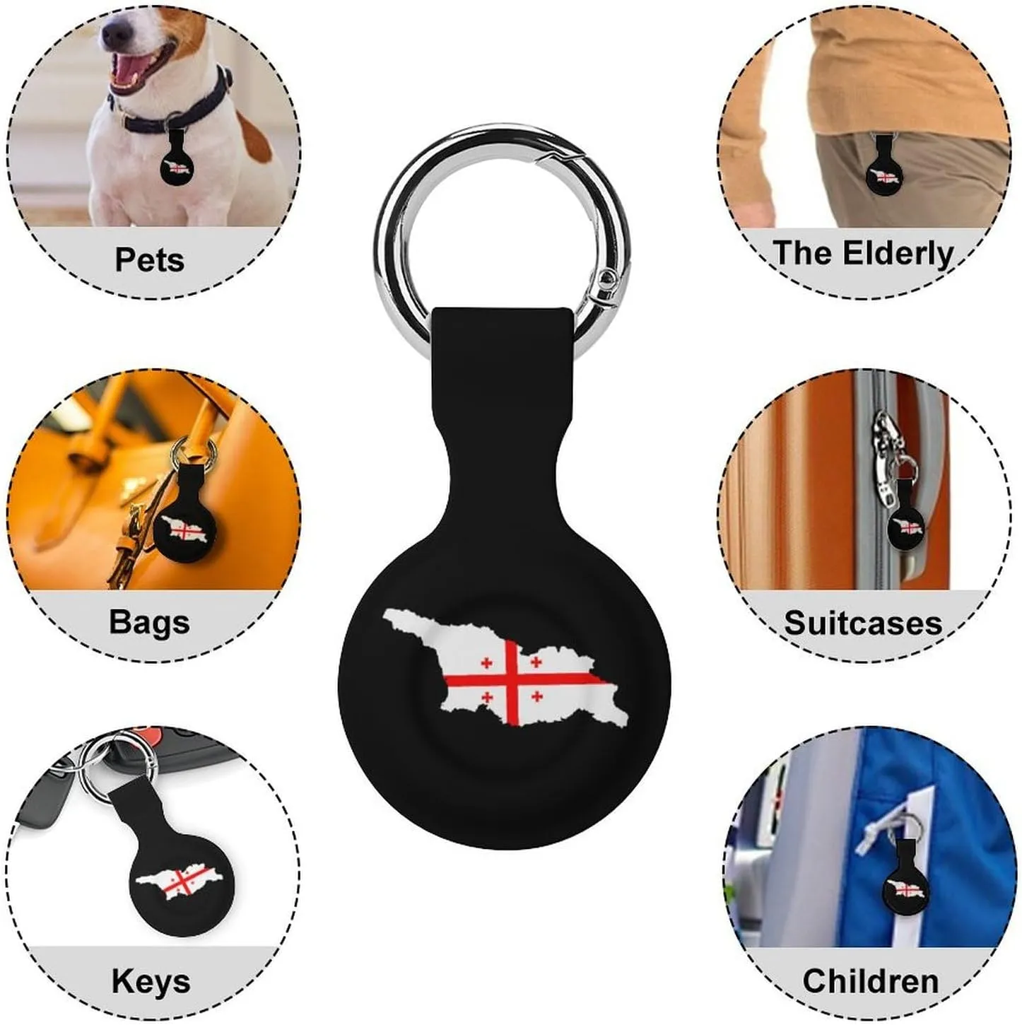 Georgias National Map Flag Compatible with AirTag Holder Waterproof Silicone Shell Protective Case with Metal Keychain