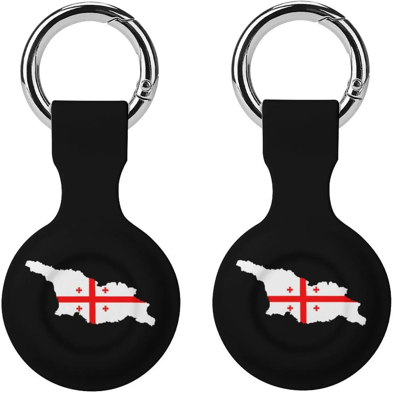 Georgias National Map Flag Compatible with AirTag Holder Waterproof Silicone Shell Protective Case with Metal Keychain