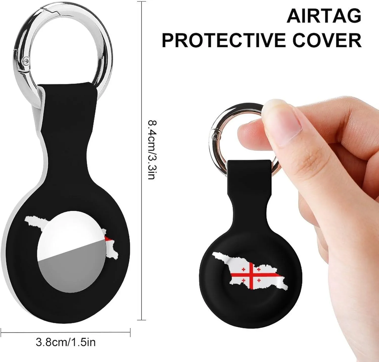 Georgias National Map Flag Compatible with AirTag Holder Waterproof Silicone Shell Protective Case with Metal Keychain
