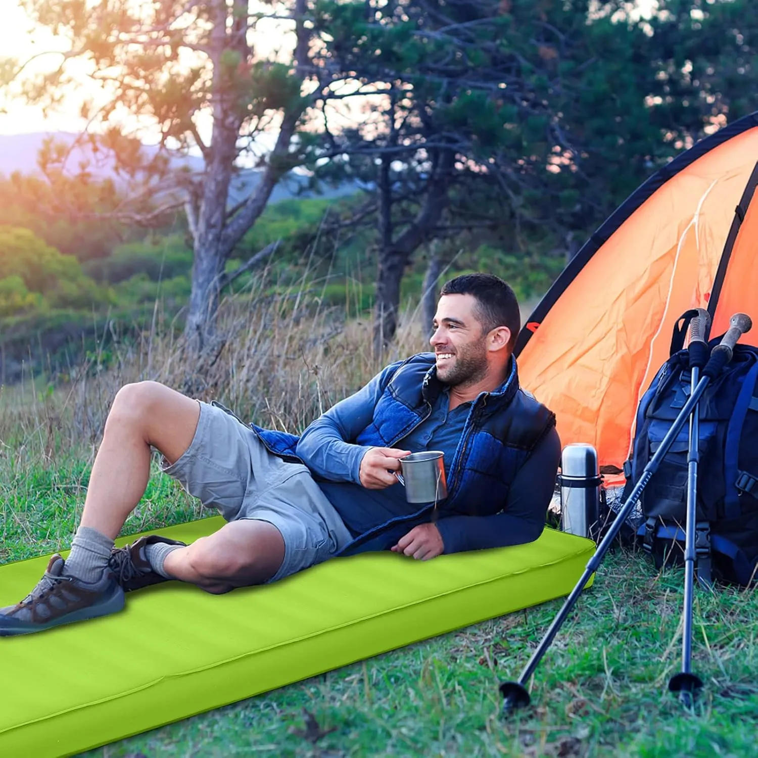Giantex 4 Inch Self Inflating Camping Mat, Green, Compact, Inflatable, Lightweight