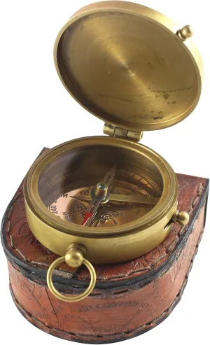 Go Confidently Thoreau's Quote Handmade Nautical Brass Compass Engraved Poem Compass W/Leather Case Camping Hiking Directional Magnetic Compass Navigational Instrument