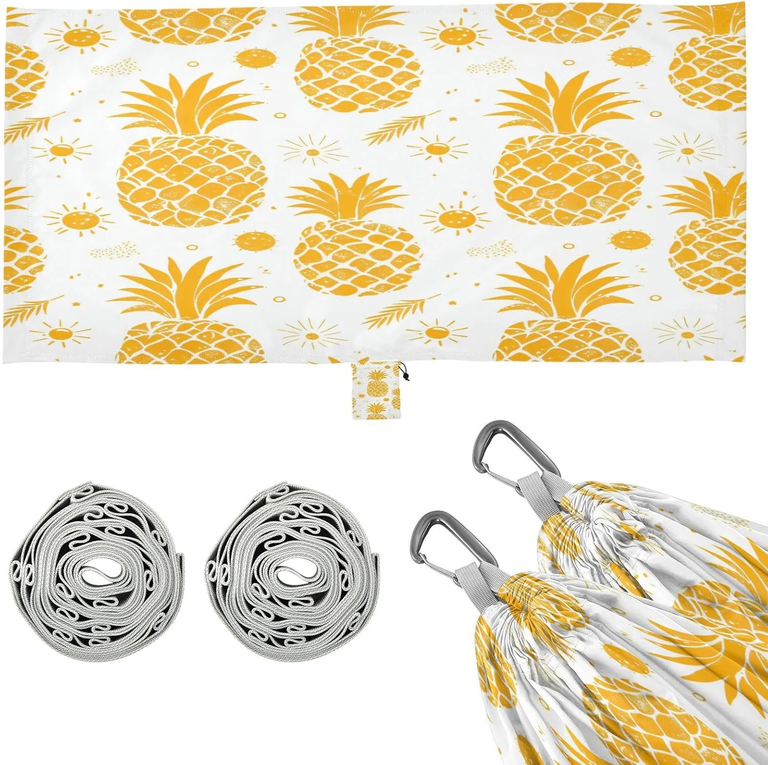 Golden Pineapple Camping Hammock, 330 lbs with 2 Tree Straps, Carry Bag, Single Portable Hammock for Outdoor/Indoor, Hiking, Beach, Backpacking, Travel