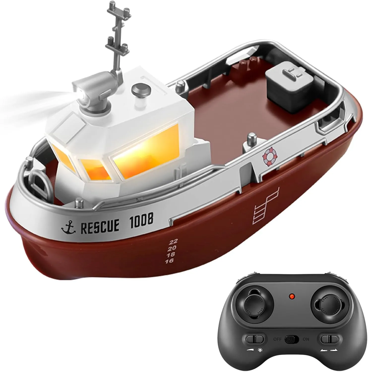 GoolRC RC Boat RC Tugboat for Kids, Remote Control Boat for Pools and Lakes, 2.4GHz Electric Tugboat Model with Lights, Rechargeable Battery for Boys and Girls