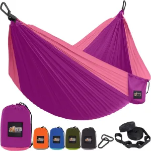 GORILLA GRIP Durable Portable Camping Hammock, Holds 400lbs with Heavy Duty Tree Straps, Comfortable Travel Swing, Camp Hammocks, Easy to Use and Install, Outdoor Essentials, Purple, 9x4.5 FT