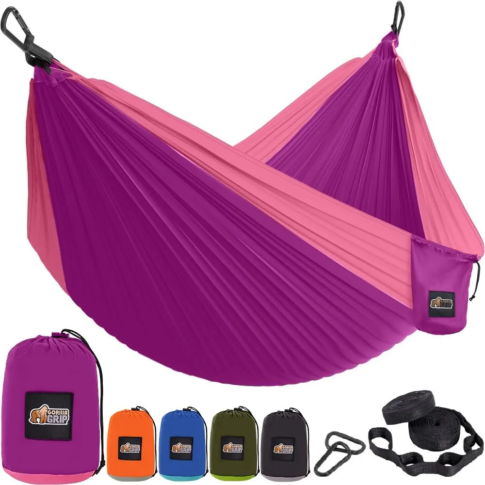GORILLA GRIP Durable Portable Camping Hammock, Holds 400lbs with Heavy Duty Tree Straps, Comfortable Travel Swing, Camp Hammocks, Easy to Use and Install, Outdoor Essentials, Purple, 9x4.5 FT