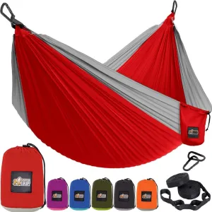 GORILLA GRIP Durable Portable Camping Hammock, Holds 400lbs with Heavy Duty Tree Straps, Comfortable Travel Swing, Camp Hammocks, Easy to Use and Install, Outdoor Essentials, Red, 9x4.5 FT