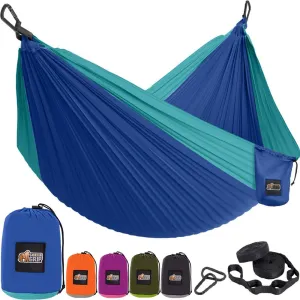 GORILLA GRIP Durable Portable Camping Hammock, Holds 500lbs with Heavy Duty Tree Straps, Comfortable Travel Swing, Camp Hammocks, Easy to Use and Install, Outdoor Essentials, Blue, 10x6.5 FT