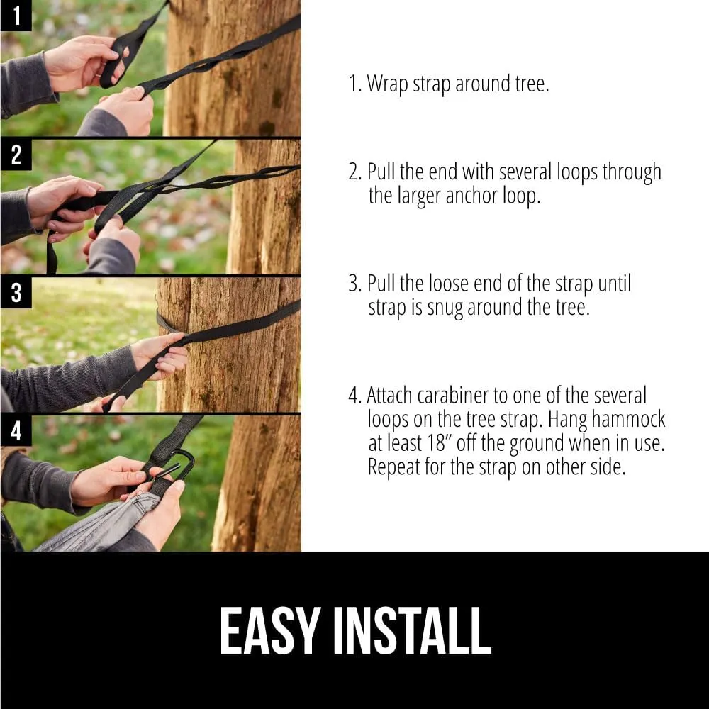 GORILLA GRIP Durable Portable Camping Hammock, Holds 500lbs with Heavy Duty Tree Straps, Comfortable Travel Swing, Camp Hammocks, Easy to Use and Install, Outdoor Essentials, Blue, 10x6.5 FT