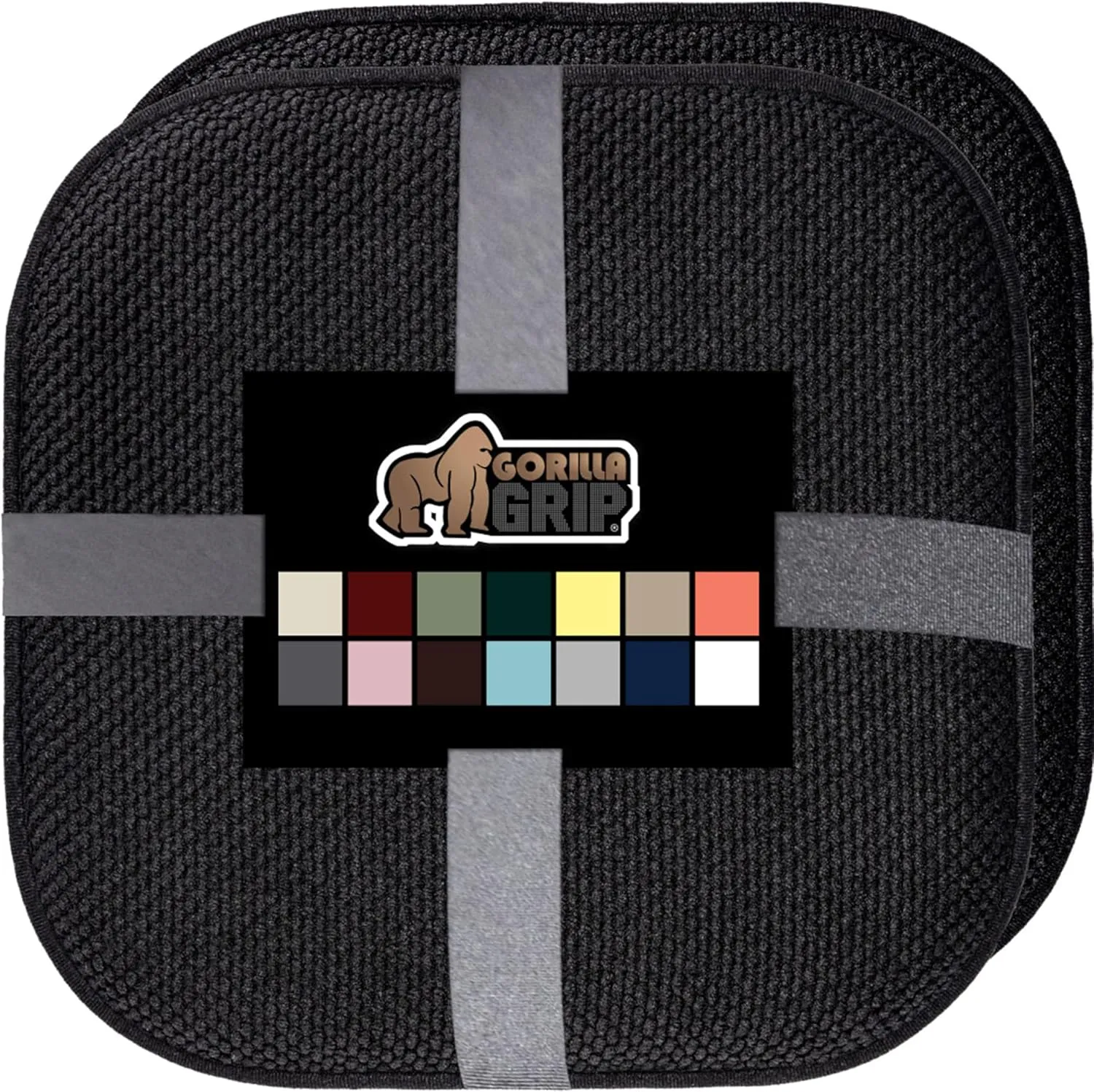 GORILLA GRIP Slip Resistant Chair Cushions, No Ties Required, Memory Foam Pads for Dining Room, Kitchen Table, Office, Rocking Chairs, Plush Seat Cover Cushion Pad, Home Decor, Set of 2 16x16, Black