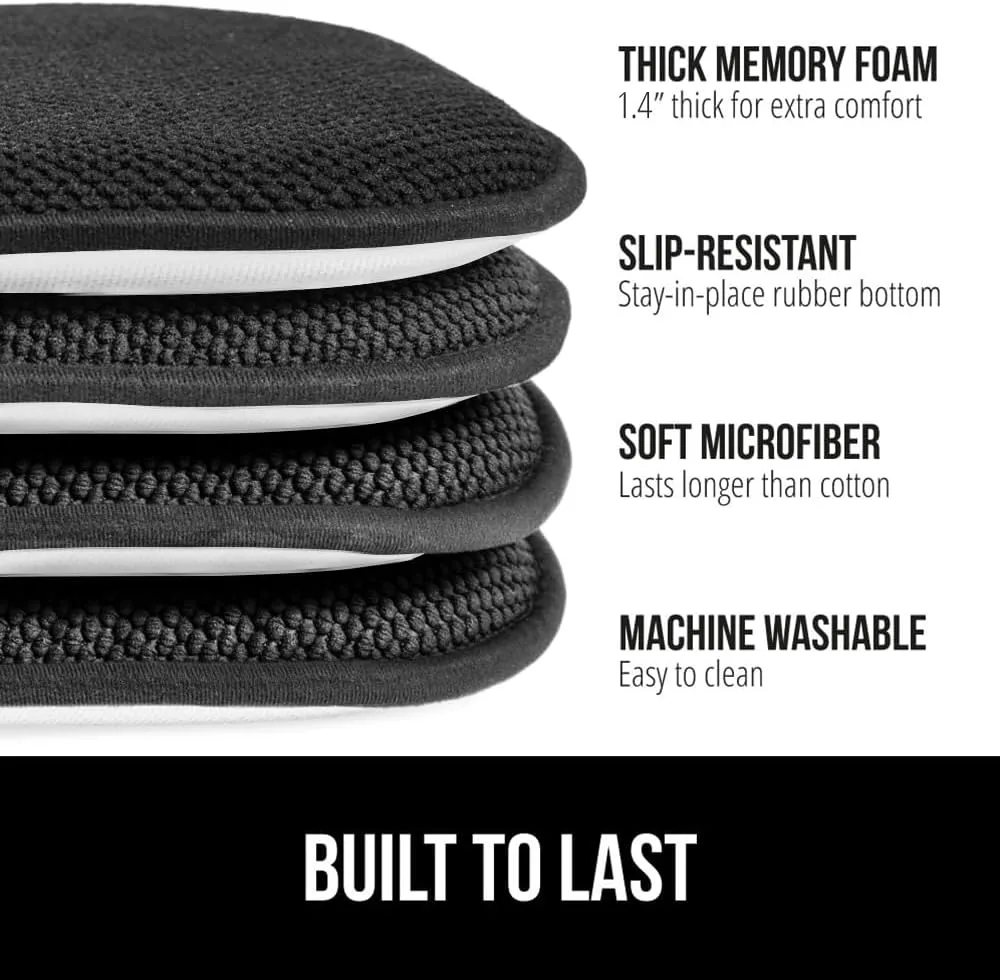 GORILLA GRIP Slip Resistant Chair Cushions, No Ties Required, Memory Foam Pads for Dining Room, Kitchen Table, Office, Rocking Chairs, Plush Seat Cover Cushion Pad, Home Decor, Set of 2 16x16, Black