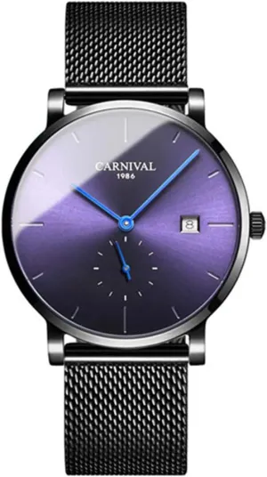 Gosasa Men's Ultra-Thin Automatic Watch Stainless Steel Date Watch Military Fashion Simple Mesh Waterproof Watch