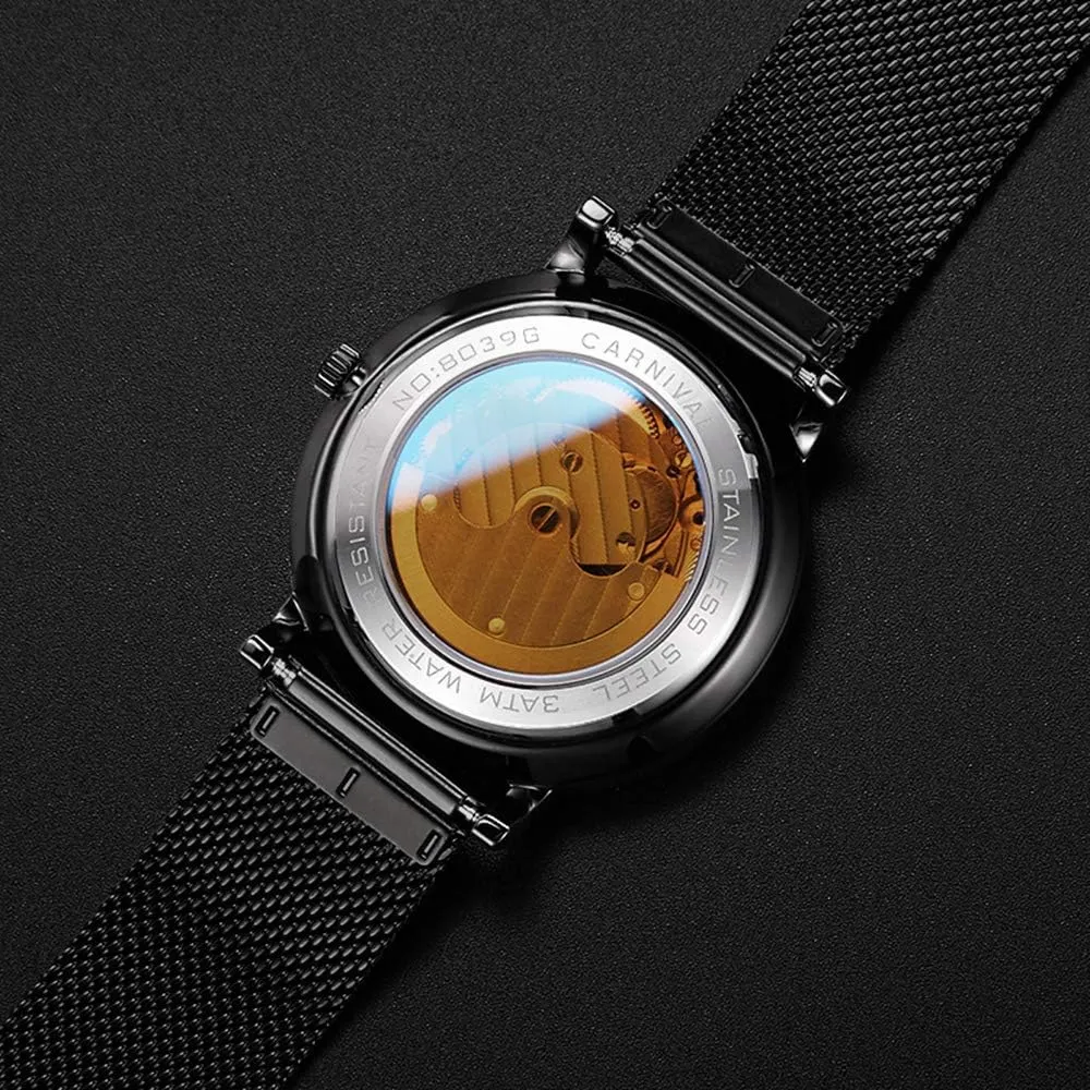 Gosasa Men's Ultra-Thin Automatic Watch Stainless Steel Date Watch Military Fashion Simple Mesh Waterproof Watch
