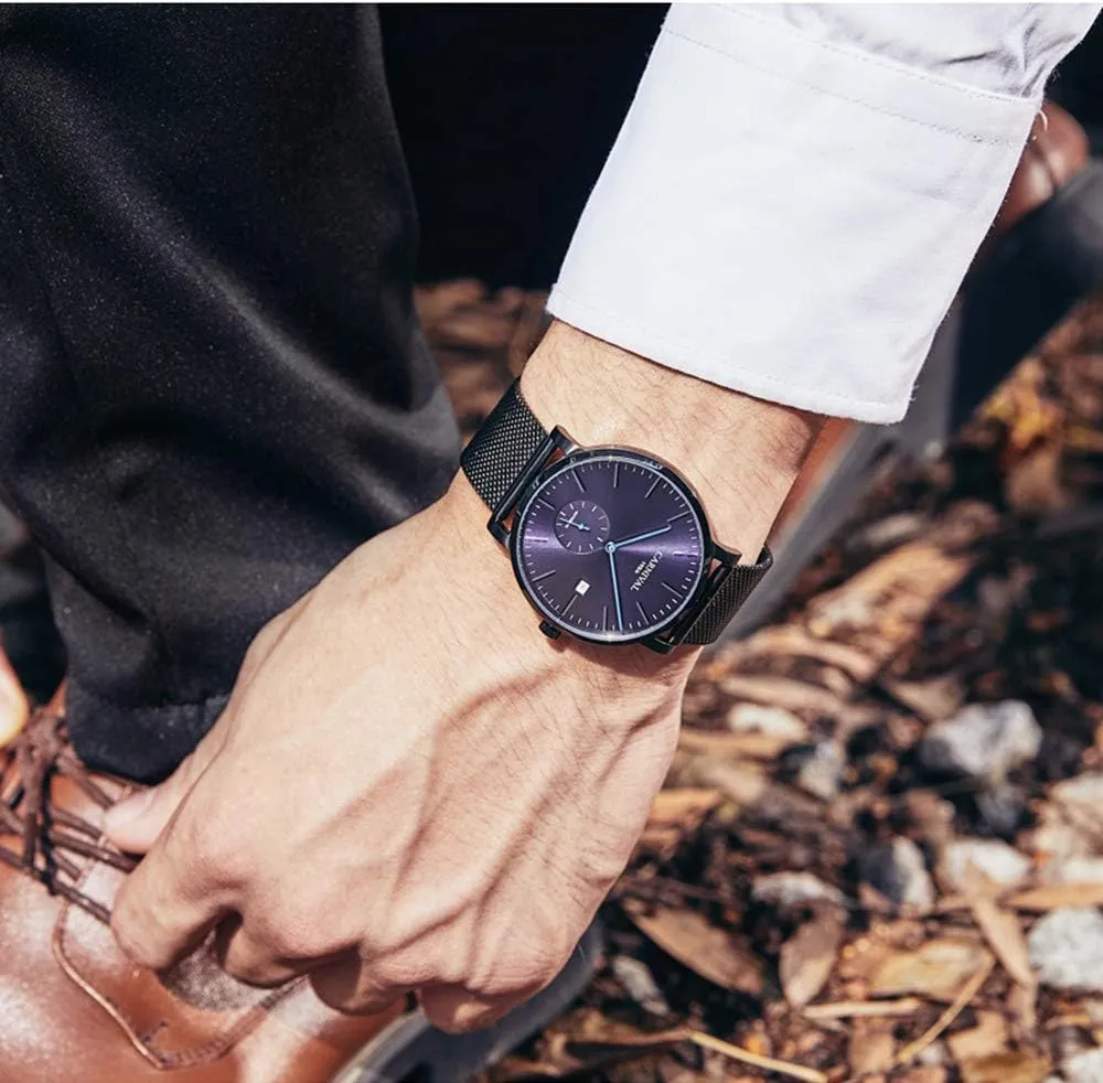 Gosasa Men's Ultra-Thin Automatic Watch Stainless Steel Date Watch Military Fashion Simple Mesh Waterproof Watch