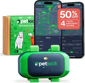 GPS Pet Tracker for Dogs - Dog Tracker Fits on Your Pets Collar, Waterproof, Smart App Controllable Geofencing and Pet Location History (Incl. 4-mo Subscription)