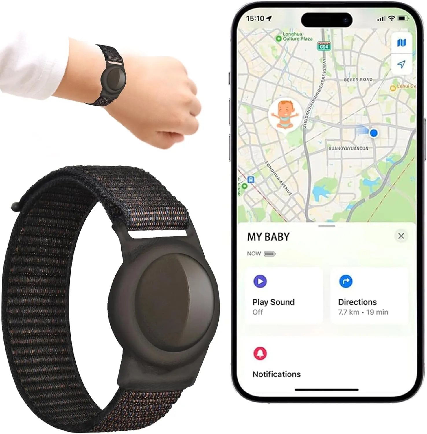 GPS Tracker for Kids iOS Only Real-Time Mini Locator Watch Band for Teens Special Needs and Elderly No Monthly Fee Hidden Tracking Device Works with Apple Find My