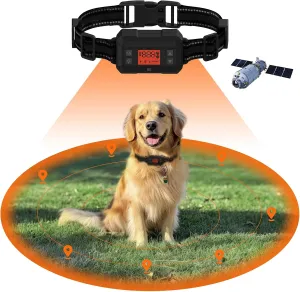 GPS wireless dog fence, Invisible electric dog collar fence system，2025 upgraded，Signal enhancement and stability，Suitable 15-110lbs dogs，Radius from 33 to 999 yards，Waterproof IPX7，Outdoor use