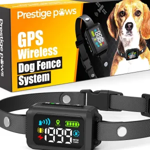 GPS Wireless Dog Fence – No Monthly Fee, Waterproof Pet Containment System with Smart Shock Collar – Safe GPS Tracker for Dogs – Adjustable, Rechargeable, Easy Setup