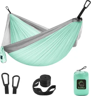 GRASSMAN Kids Hammock-Small Camping hammocks, Portable Camping Gear for Child Indoor/Outdoor use, with Tree Straps & Carabiners Green & Grey