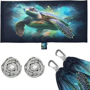Green Sea Turtle Camping Hammock, 330 lbs with 2 Tree Straps, Carry Bag, Single Portable Hammock for Outdoor/Indoor, Hiking, Beach, Backpacking, Travel