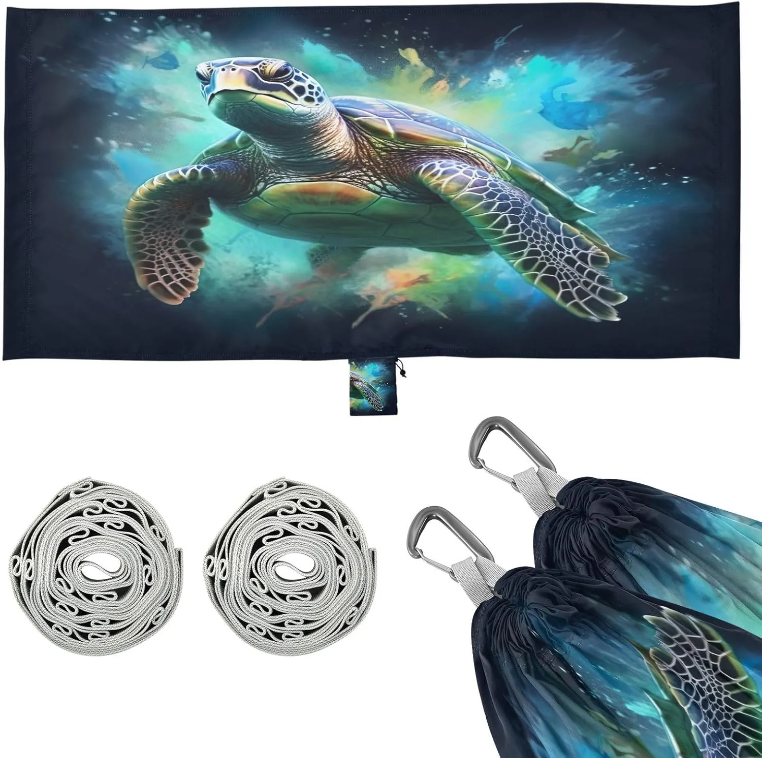 Green Sea Turtle Camping Hammock, 330 lbs with 2 Tree Straps, Carry Bag, Single Portable Hammock for Outdoor/Indoor, Hiking, Beach, Backpacking, Travel