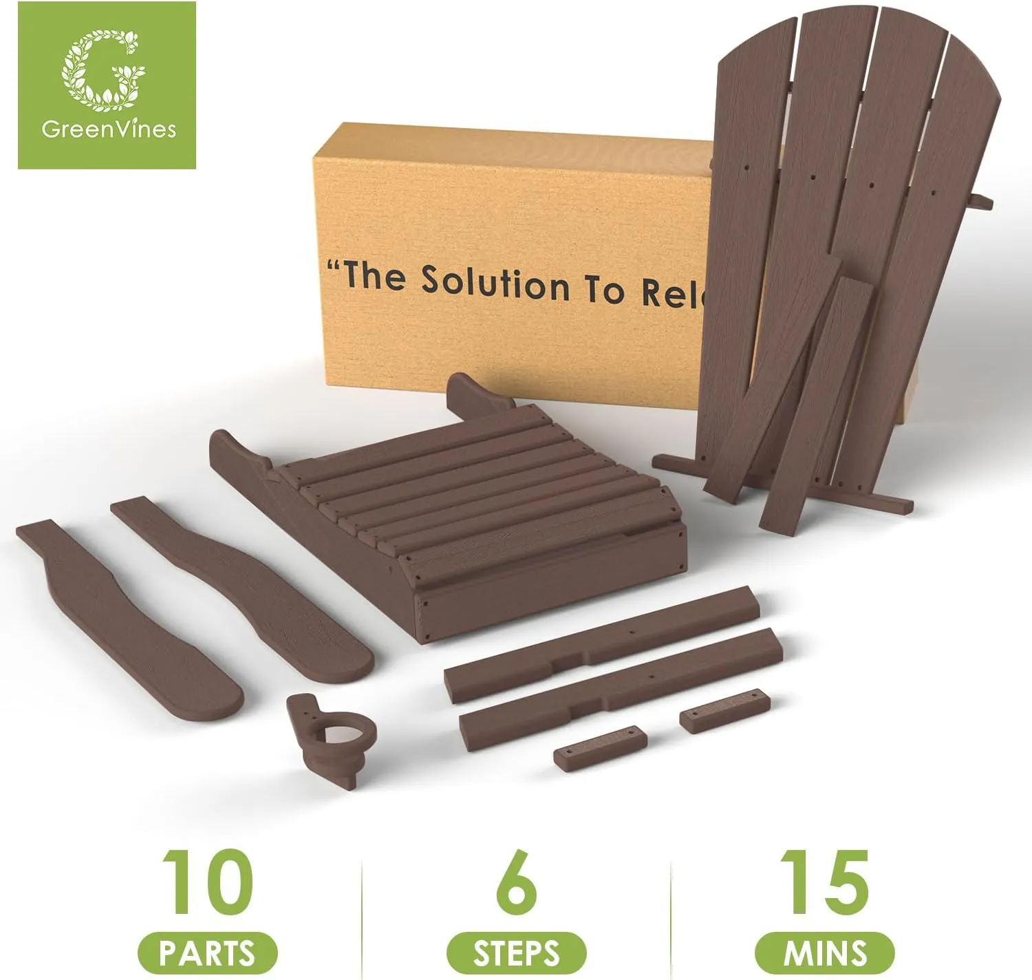 GREENVINES Folding-Adirondack-Chair-Set-of-2 | Wood Grain | HDPE Plastic | Fire Pit Chairs | All Weather | Cup Holder | Dark Brown | for Deck Backyard Patio Outdoor
