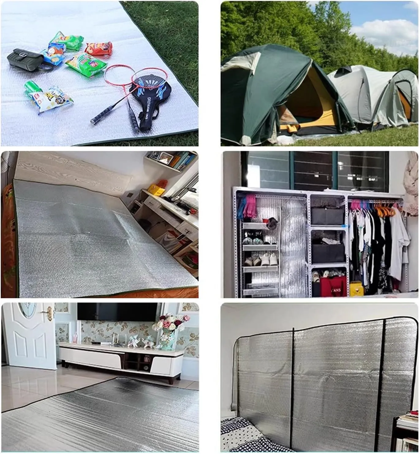 Ground Mat Camping Aluminum Sleeping Foam Mat with Storage Bag 200 X 150 cm Insulating Thermal Waterproof Mat Foldable Double-Sided Tent Pad Ultralight Floor Mat of Aluminum Foil